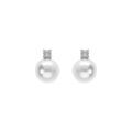 Boucles d'oreille tige en argent rhodi&eacute; perle blanche imitation 6mm et oxyde blanc Artemare