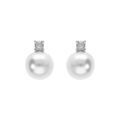 Boucles d'oreille tige en argent rhodi&eacute; perle blanche imitation 8mm et oxyde blanc