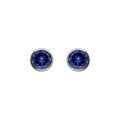 Boucles d'oreille tige en argent rhodi&eacute; ronde 4mm serti clos oxyde bleu fonc&eacute;
