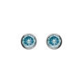 Boucles d'oreille tige en argent rhodi&eacute; ronde 4mm serti clos oxyde bleu ciel Artemare