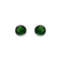 Boucles d'oreille tige en argent rhodi&eacute; ronde 4mm serti clos oxyde vert fonc&eacute; Artemare