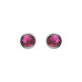Boucles d'oreille tige en argent rhodi&eacute; ronde 4mm serti clos oxyde rose Artemare