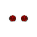 Boucles d'oreille tige en argent rhodi&eacute; ronde 4mm serti clos oxyde rouge fonc&eacute;