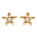 Boucles d'oreille tige en argent dor&eacute; petite fleur et au centre perle blanche imitation Artemare