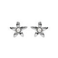 Boucles d'oreille sur Artemare : Boucles d'oreille tige en argent rhodi&eacute; petite fleur et perle blanche imitation
