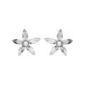 Boucles d'oreille sur Artemare : Boucles d'oreille tige en argent rhodi&eacute; fleur et au centre perle blanche imitation