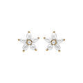 Boucles d'oreille tige en argent dor&eacute; fleur perles blanches imitation