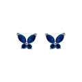 Boucles d'oreille tige, en argent rhodi&eacute; papillon oxydes bleu fonc&eacute; sertis