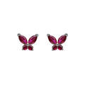 Boucles d'oreille tige, en argent rhodi&eacute; papillon oxydes fushia sertis Artemare