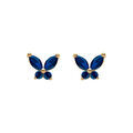 Boucles d'oreille sur Artemare : Boucles d'oreille tige en argent dor&eacute;, papillon oxydes bleu fonc&eacute; sertis