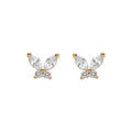 Boucles d'oreille tige en argent dor&eacute;, papillon oxydes blancs fonc&eacute; sertis Artemare