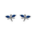 Boucles d'oreille tige en argent rhodi&eacute; libellule oxydes bleu fonc&eacute; sertis