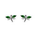 Boucles d'oreille sur Artemare : Boucles d'oreille tige en argent rhodi&eacute; libellule oxydes vert fonc&eacute; sertis