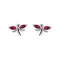 Boucles d'oreille tige en argent rhodi&eacute; libellule oxydes fushia sertis