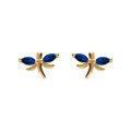 Boucles d'oreille sur Artemare : Boucles d'oreille tige en argent dor&eacute; libellule avec oxydes bleu fonc&eacute; sertis