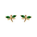 Boucles d'oreille sur Artemare : Boucles d'oreille tige en argent dor&eacute; libellule avec oxydes vert fonc&eacute; sertis