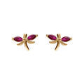 Boucles d'oreille tige en argent dor&eacute; libellule avec oxydes fushia sertis Artemare