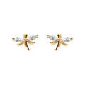 Boucles d'oreille tige en argent dor&eacute; libellule avec oxydes blancs sertis