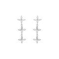 Boucles d'oreille tige en argent rhodi&eacute; pendante 3 fleurs oxydes blancs