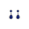Boucles d'oreille tige en argent rhodi&eacute; pendentif goutte oxydes bleu et contour oxydes blancs sertis