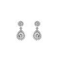 Boucles d'oreille tige en argent rhodi&eacute; pendentif goutte oxydes blancs et contour oxydes blancs sertis