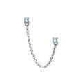 Boucles d'oreille tige en argent rhodi&eacute; avec cha&icirc;nette deux oxydes bleu sertis (2 trous)