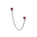 Boucles d'oreille tige en argent rhodi&eacute; double avec cha&icirc;nette deux oxydes grenat sertis (2 trous) Artemare