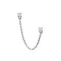 Boucles d'oreille tige en argent rhodi&eacute; double avec cha&icirc;nette deux oxydes rose sertis (2 trous) Artemare