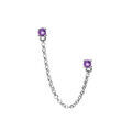 Boucles d'oreille sur Artemare : Boucles d'oreille tige en argent rhodi&eacute; double avec cha&icirc;nette deux oxydes violet sertis (2 trous)