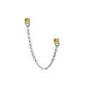 Boucles d'oreille sur Artemare : Boucles d'oreille tige en argent rhodi&eacute; double avec cha&icirc;nette deux oxydes jaune sertis (2 trous)
