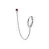 Boucles d'oreille tige en argent rhodi&eacute; un oxyde grenat serti cha&icirc;nette et cr&eacute;ole sur lobe (2 trous)