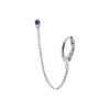 Boucles d'oreille tige en argent rhodi&eacute; un oxyde violet serti cha&icirc;nette et cr&eacute;ole sur lobe (2 trous)