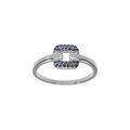 Bague en argent rhodi&eacute;, carr&eacute; avec oxydes bleus sertis