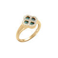 Bague en argent dor&eacute; tr&egrave;fle malachite v&eacute;ritable, contour en oxydes blancs