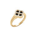 Bague en argent dor&eacute; tr&egrave;fle agate noire v&eacute;ritable, contour en oxydes blancs Artemare