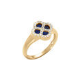 Bague en argent dor&eacute; tr&egrave;fle verre bleu fonc&eacute; contour oxydes blancs Artemare