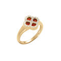 Bague en argent dor&eacute; tr&egrave;fle agate rouge v&eacute;ritable, contour en oxydes blancs Artemare