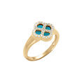 Bague en argent dor&eacute; tr&egrave;fle turquoise imitation contour oxydes blancs