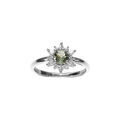 Bague en argent rhodi&eacute; motif fleur oxyde vert et le contour en oxydes blancs Artemare