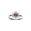 Bague en argent rhodi&eacute; motif fleur avec oxyde rose et le contour en oxydes blancs