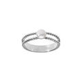 Bague en argent rhodi&eacute; double rang&eacute;es de boule et perle de culture d'eau douce blanche