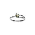 Bague en argent rhodi&eacute; avec solitaire d'oxyde vert et oxydes blancs sertis