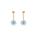 Boucles d'oreille tige en acier dor&eacute; pendante fleurs bleu ciel Artemare