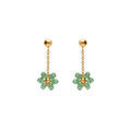 Boucles d'oreille tige en acier dor&eacute; pendante fleurs vert