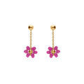 Boucles d'oreille sur Artemare : Boucles d'oreille tige en acier dor&eacute; pendante fleurs fushia