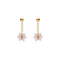 Boucles d'oreille tige en acier dor&eacute; pendante fleurs rose Artemare
