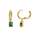 Boucles d'oreille sur Artemare : Cr&eacute;oles en acier dor&eacute; 12mm pampille oxyde vert restangulaire
