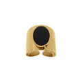 Bague ajustable en acier dor&eacute; plateau oval imitation onyx noir