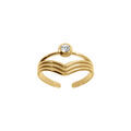 Bague ajustable en acier dor&eacute; jaune forme V avec un oxyde blanc serti clos