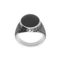 Bague en acier patin&eacute; plateau oval avec onyx imitation